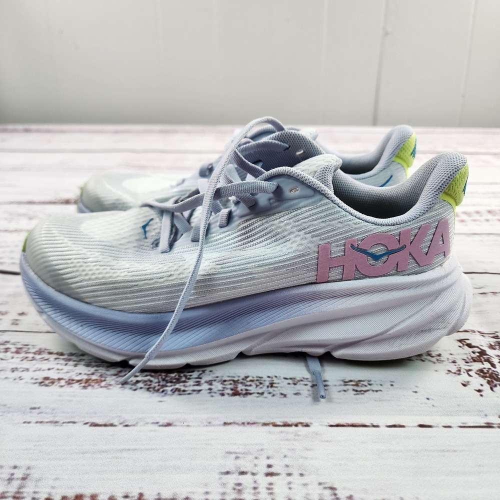 HOKA Clifton 9 Youth Running Shoes Kids Size 5 Blue Pink Girls